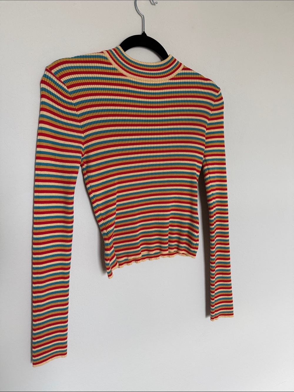 Striped Long-Sleeve Ribbed Top in Multi-Color
